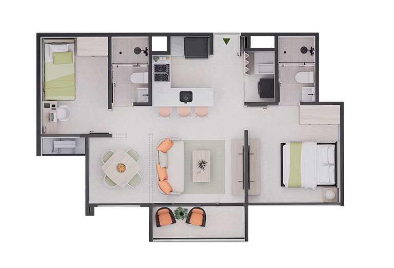 Plano del apartamento correspondiente al piso elegido