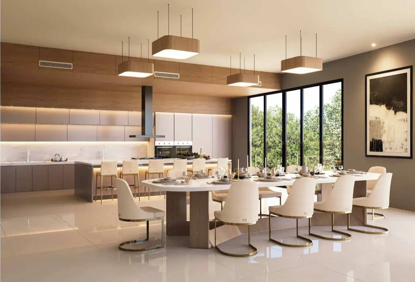 Salón de eventos de Verdenzza con cocina y mesa para celebraciones
